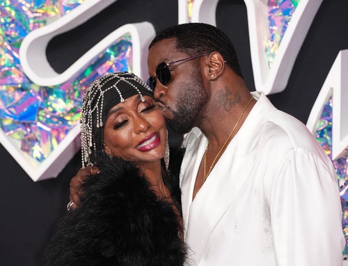 Janice Smalls Combs appears with son Sean "Diddy" Combs at the 2023 MTV Music Video Awards. On Sunday, she defended her son in a lengthy statement released by her lawyers.