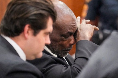 Former Houston Police officer Gerald Gaines listens to closing arguments in the punishment phase of his felony murder trial on Monday, Oct. 7, 2024 in Houston.