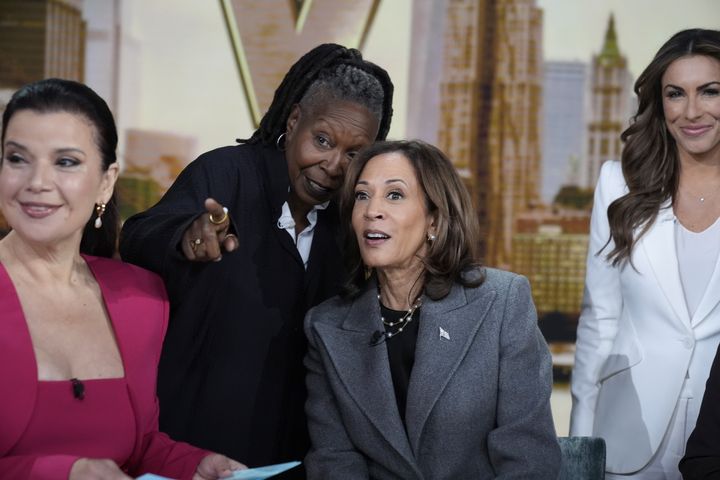 Kamala Harris' interview with Stern followed an appearance on the daytime TV talk show "The View." She is seen here, second from right, talking to co-hosts of "The View."