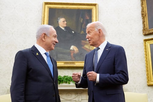 President Joe Biden meets with Israeli Prime Minister Benjamin Netanyahu in the Oval Office of the White House on July 25, 2024. Biden allegedly sparred with Netanyahu privately on multiple occasions over his lack of strategy in Gaza, according to a new book.