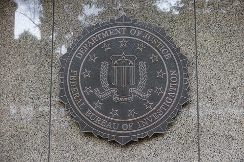 03 October 2024, USA, Washington: "Department of Justice - Federal Bureau of Investigation" can be read on the façade of the Ministry of Justice. Photo: Valerie Plesch/dpa (Photo by Valerie Plesch/picture alliance via Getty Images)