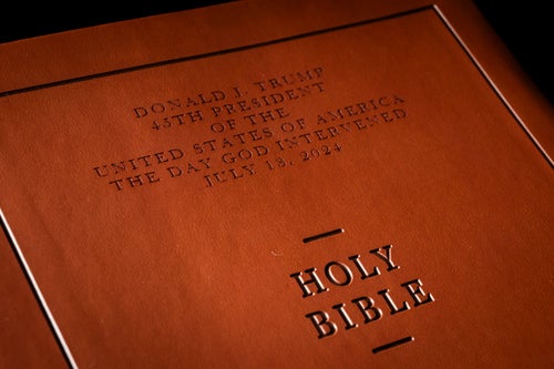 The front cover of Republican presidential nominee former President Donald Trump's "God Bless the USA" Bible in Washington, on Oct. 8, 2024.