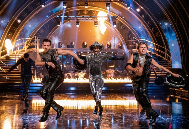 Vito Coppola, Johannes Radebe and Nikita Kuzmin performing a routine inspired by Beyoncé