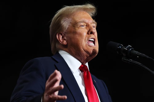 Donald Trump campaigns in Scranton, Pennsylvania, this week. He recently said that CBS "should lose its license" after claiming that the network heavily edited its recent interview with Kamala Harris.