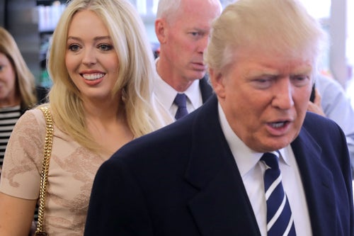 Tiffany Trump, left, accompanies father Donald Trump on a campaign stop in November 2016. According to the politician, she is currently expecting her first child.