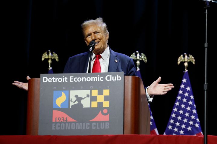 Former President Donald Trump addresses the Detroit Economic Club at the Motor City Casino in Detroit on Oct. 10.