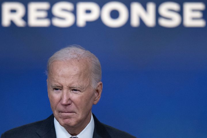 US President Joe Biden speaks about the impact of Hurricane Milton in the Eisenhower Executive Office Building in Washington, DC, on October 10, 2024.