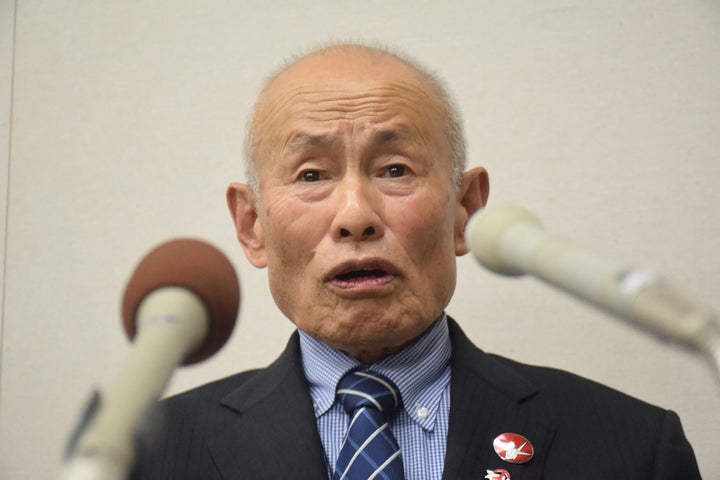 Tomoyuki Mimaki, representative director of the Nihon Hidankyo, attends a press conference after the group was awarded the 2024 Nobel Peace Prize on Friday.