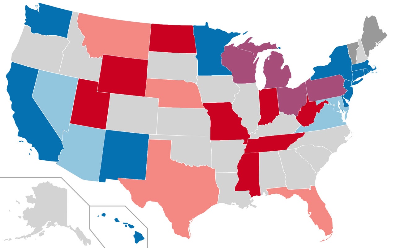 A map of the 2024 United States Senate races.