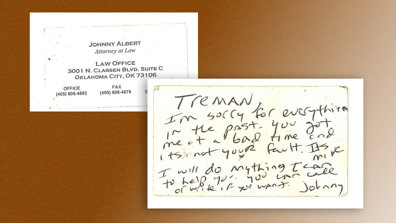 An apology note to Tremane written by his attorney Johnny Albert.