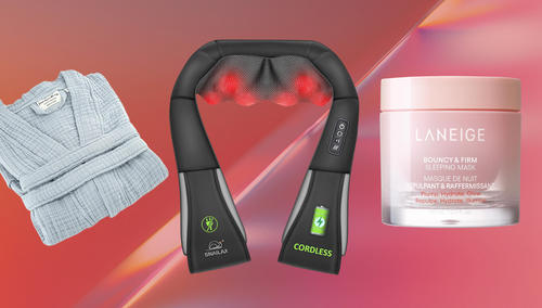 Turkish cotton robe, cordless neck massager and Laneige sleeping mask