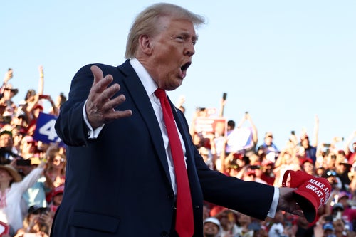 Donald Trump onstage for a campaign rally in Coachella, California on October 12.