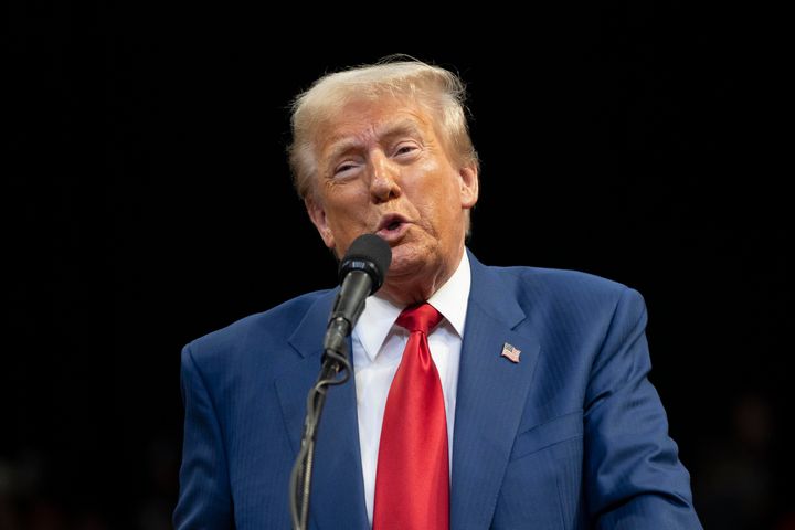 US Republican presidential nominee, former President Donald Trump speaks during a campaign rally at Findlay Toyota Center on October 13, 2024.