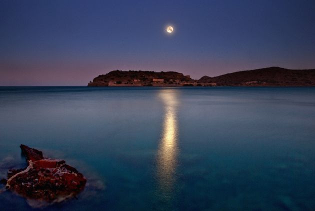 Full moon on Spinalonga Island Elounda.