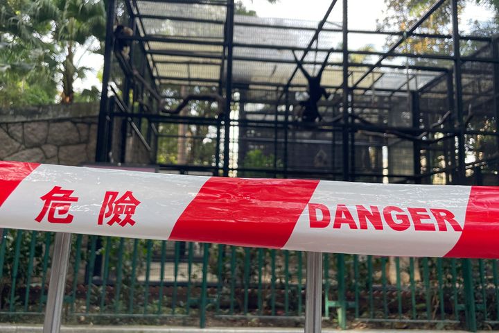 A cordon around the monkey enclosure at the Hong Kong Zoological and Botanical Gardens.