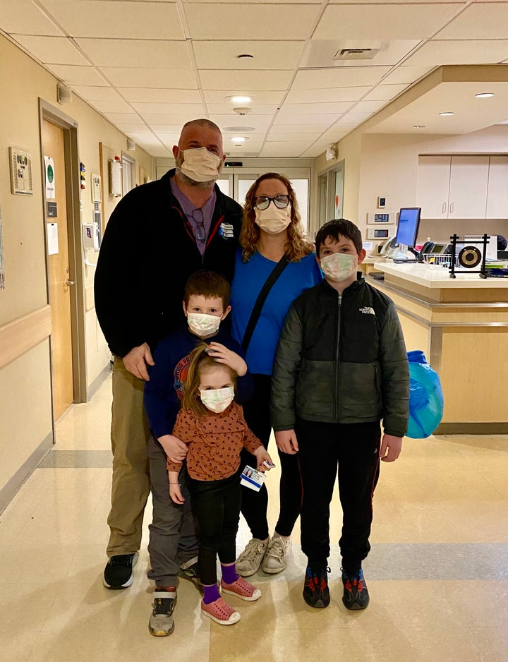 The author and her family celebrate her husband's last day of radiation.