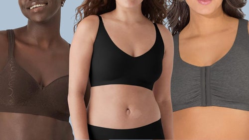 A cooling fabric plunge bra, a convertible longline bra and a front-closure sports bra.