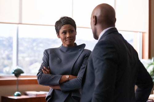 Emayatzy Corinealdi as Jax Stewart and Morris Chestnut as Corey Cash in Episode 210 of "Reasonable Doubt."