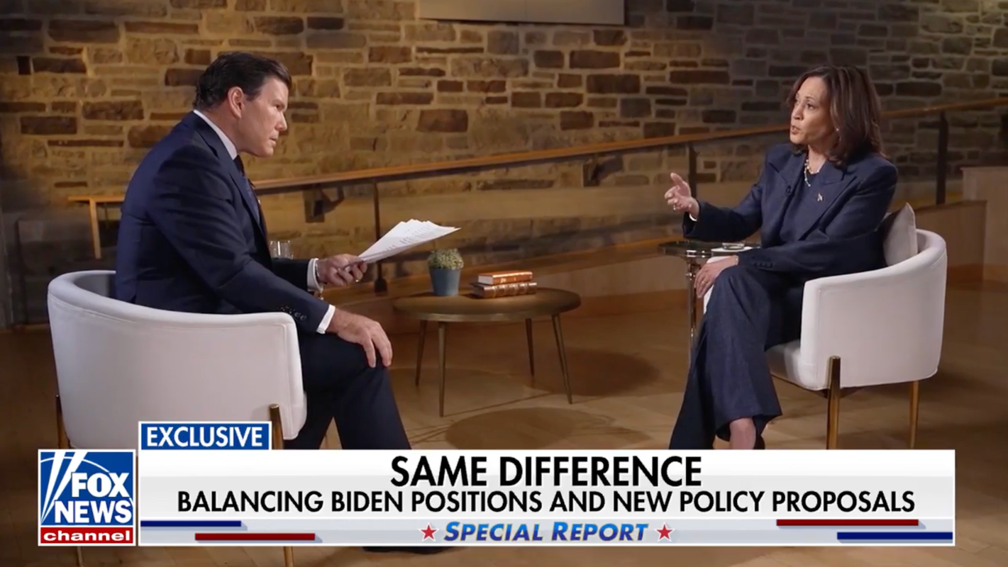 Vice President Kamala Harris is interviewed by Fox News' Bret Baier.
