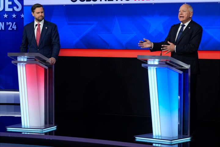 Republican vice presidential nominee JD Vance photographed at the vice presidential debate alongsiide Democratic vice presidential nominee Tim Walz on Oct. 1, 2024, in New York. Vance recently said "no" when asked if he thought former President Donald Trump lost the 2020 election.