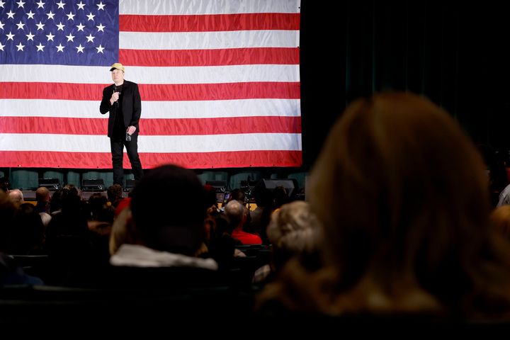 FOLSOM, PENNSYLVANIA - OCTOBER 17: SpaceX and Tesla founder Elon Musk participates in a town hall-style meeting to promote early and absentee voting at Ridley High School on October 17, 2024 in Folsom, Pennsylvania. Musk has donated more than $75 million to America PAC, which he co-founded with fellow Silicon Valley venture capitalists and tech businessmen to support Republican presidential nominee, former President Donald Trump. (Photo by Anna Moneymaker/Getty Images)