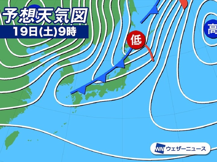 予想天気図 19日(土)9時