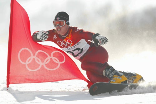 Ryan Wedding, pictured competing in the qualifying round of the men's parallel giant slalom snowboarding event during the Salt Lake City Winter Olympic Games in 2002.