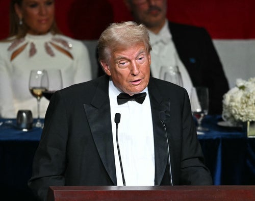 Donald Trump laced into Kamala Harris at Thursday's Al Smith charity dinner in New York.