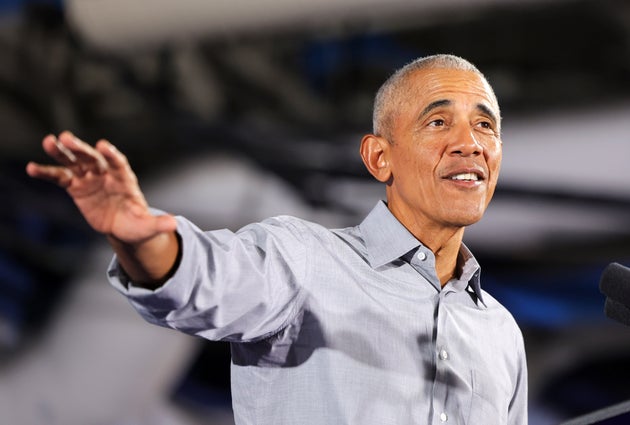 Ex-US President Barack Obama speaks during a get-out-the-vote rally