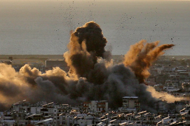 Black smoke billows from a southern suburb in Beirut following Israel's heavy bombardment on the Hezbollah stronghold, on Oct. 19, 2024 in Lebanon.