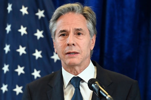 U.S. Secretary of State Antony Blinken speaks at a news conference during the Association of Southeast Asian Nations (ASEAN) Summit in Vientiane, Laos, on Friday, Oct. 11, 2024. 