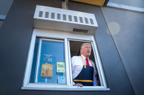 Donald Trump staged a campaign photo op at a McDonald's in Feasterville, Pennsylvania on Sunday.