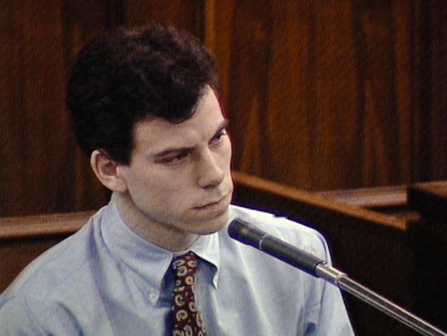 Erik Menendez takes the stand in a moment from the Netflix documentary "The Menendez Brothers."