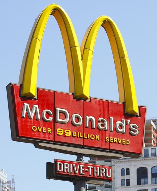 A McDonald's sign in Manhattan, New York, declares 99 billion burgers sold.