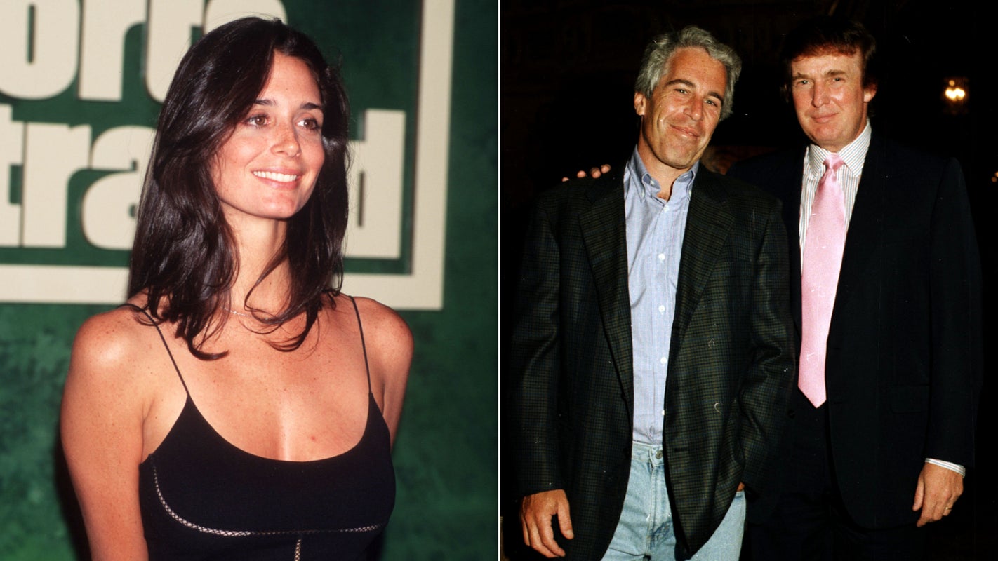 Model Stacey Williams stands at a Sports Illustrated promotional event January 23, 1996 in New York City. | Portrait of American financier Jeffrey Epstein and real estate developer Donald Trump as they pose together at the Mar-a-Lago estate, Palm Beach, Florida, 1997.