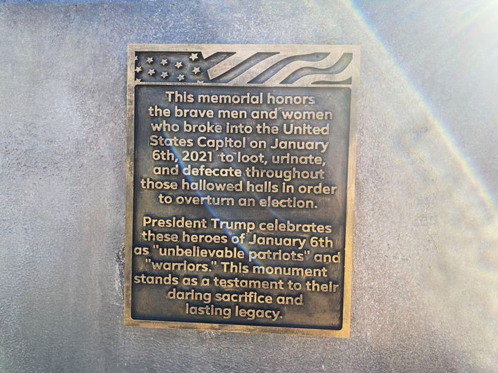 The text of a memorial plaque highlights bad behavior by the mob on Jan. 6.