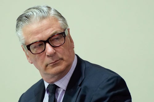 Actor Alec Baldwin attends his trial for involuntary manslaughter for the 2021 fatal shooting of cinematographer Halyna Hutchins during filming of the Western movie "Rust," Friday, July 12, 2024, at Santa Fe County District Court in Santa Fe.