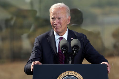 President Joe Biden speaks at the Gila Crossing Community School on Oct. 25 in Laveen, Arizona.