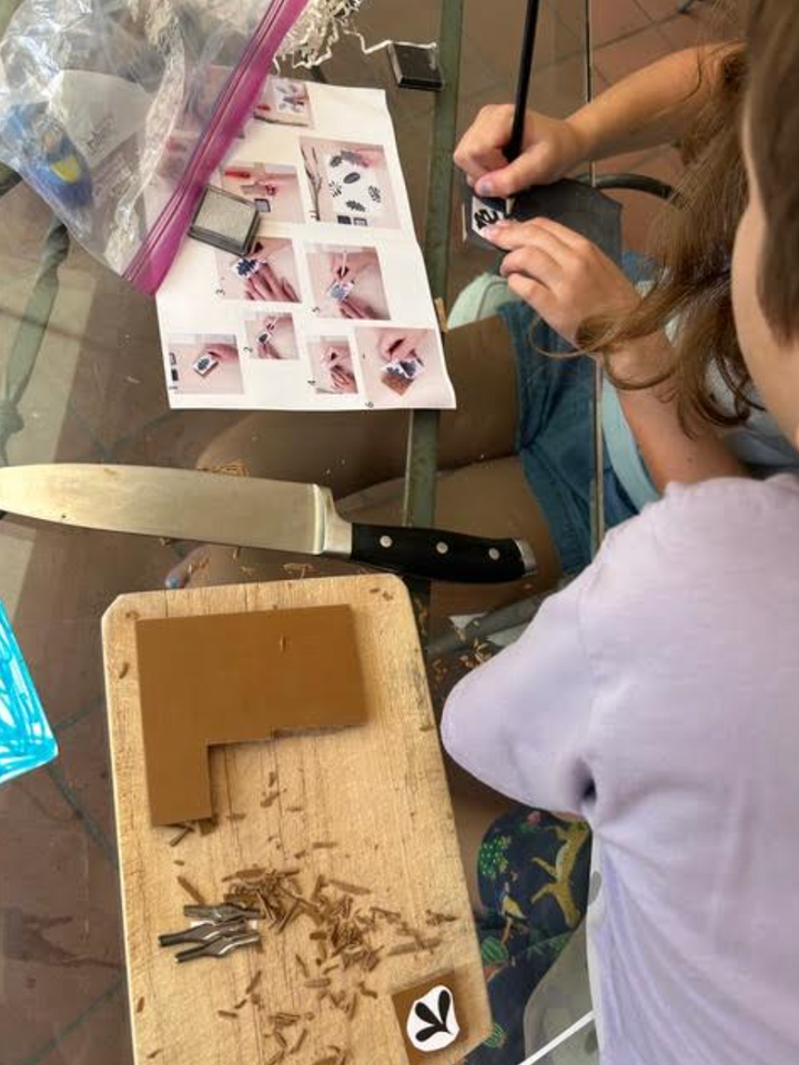 "I love that we have time to learn loads of new skills," the author writes. "Here we learned how to make rubber stamps."