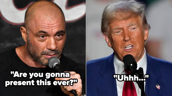 Joe Rogan, left, and Donald Trump