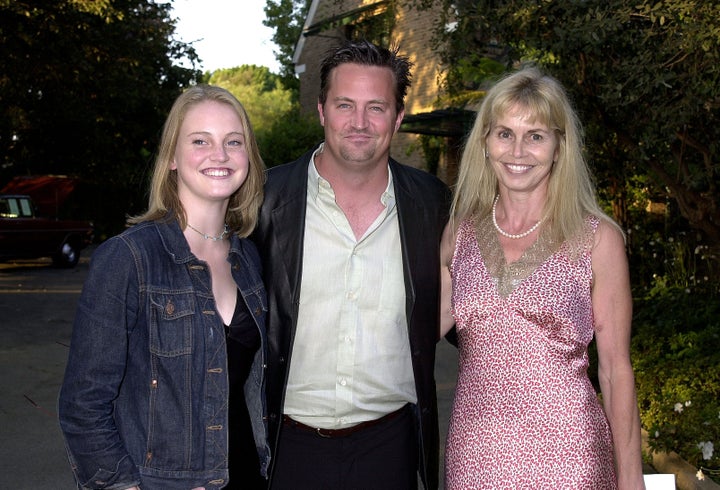 Matthew Perry is seen with his mom Suzanne and sister Emily.