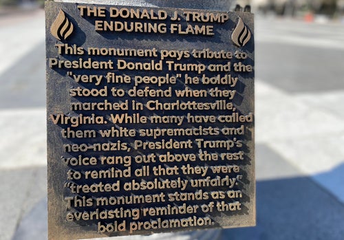 One of the two mysterious new monuments in Washington, D.C., offering sarcastic praise of Trump.