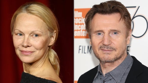 Pamela Anderson and Liam Neeson, who co-star in the upcoming "Naked Gun" reboot.