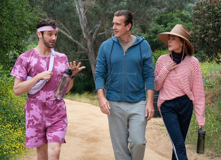 From left: Michael Urie, Jason Segel and Christa Miller in the Apple TV+ series "Shrinking."