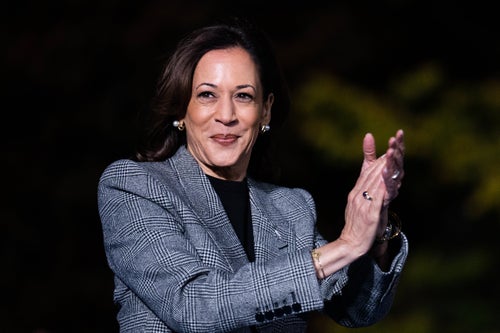 Vice President Kamala Harris, the Democratic nominee for president, arrives at Burns Park in Ann Arbor, Michigan, for a rally on Oct. 28, 2024. 