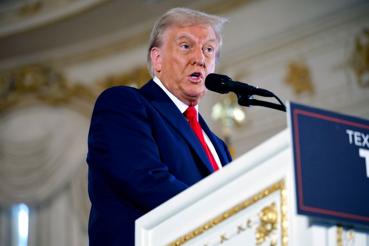 Republican presidential nominee, former U.S. President Donald Trump speaks during a press conference in the ballroom of the Mar-a-Lago Club on October 29, 2024 in Palm Beach, Florida. 