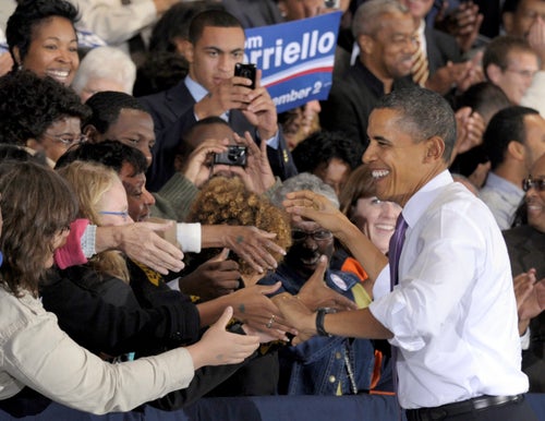 Then-President Barack Obama is seen greeting a crowd in Charlottesville, Virginia, in 2010. Obama has spoken out about some of the “somewhat inappropriate” attention and contact he received during his two terms in office.