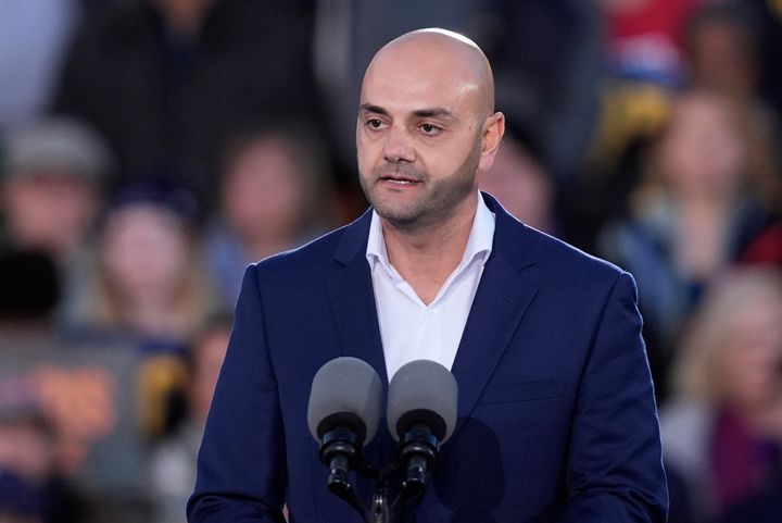 Assad Turfe, deputy executive of Wayne County, Michigan, speaks at a campaign rally for Vice President Kamala Harris in Ann Arbor, Michigan, on Monday, Oct. 28.