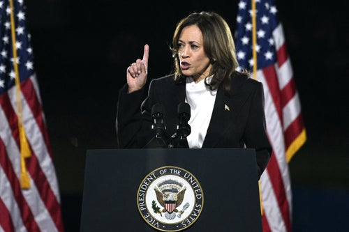 Vice President Kamala Harris delivers a closing argument speech on The Ellipse just south of the White House on Tuesday, Oct. 29.