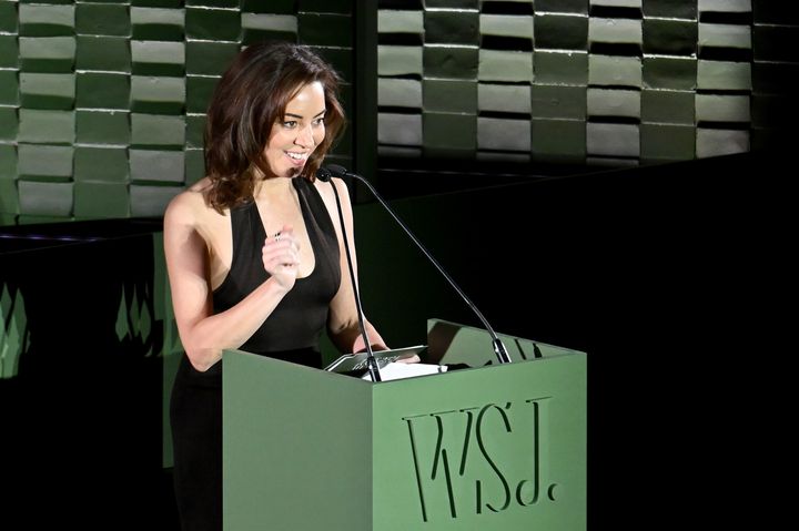 Aubrey Plaza speaks onstage during the WSJ Magazine 2024 Innovator Awards on Tuesday. 